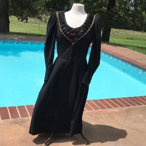 Antique German Wool Trachten, Ocktoberfest, dress, pleated, black, six 6-8, AsIs